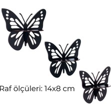 Dekoratif Kelebek Duvar Rafı Seti | 3 Parça Ahşap Mdf Raf | Siyah Renk | 14X8 cm Mini Raf