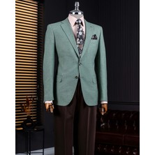 Italyan Stil Slim Fit Mono Yaka Erkek Tek Ceket Haki T14305