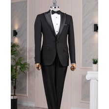 Italyan Stil Slim Fit Ceket Yelek Pantolon Damatlık Set Siyah T14268