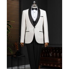 Italyan Stil Şal Yaka Ceket Yelek Pantolon Damatlık Set Beyaz T14271