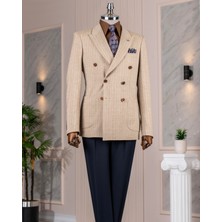 Italyan Stil Slim Fit Kruvaze Erkek Tek Ceket Kahverengi T14284