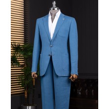 Italyan Stil Slim Fit Mono Yaka Erkek Ceket Indigo T13789
