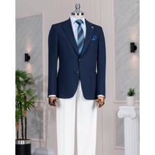 Italyan Stil Slim Fit Mono Yaka Erkek Tek Ceket Lacivert T14377