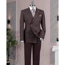 Italyan Stil Slim Kruvaze Erkek Tek Ceket Kahverengi T13661