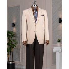 Italyan Stil Slim Fit Torba Cep Erkek Ceket Bej T13740