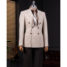 Italyan Stil Slim Fit Kruvaze Erkek Tek Ceket Vizon T14283