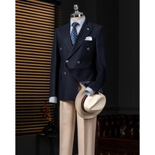 Italyan Stil Slim Fit Kruvaze Erkek Tek Ceket Lacivert T14396