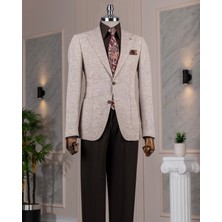 Italyan Stil Slim Fit Mono Yaka Erkek Tek Ceket Kahverengi T14357