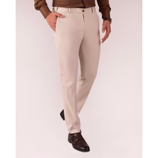 Italyan Stil Slim Fit Bel Detaylı Erkek Pantolon Bej T13951