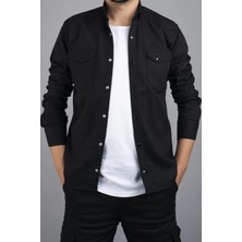 Tomiross Kıvanç Siyah Erkek Rahat Esnek Slim Fit Kalıp Pamuklu Kot Gömlek KIVANC-1927