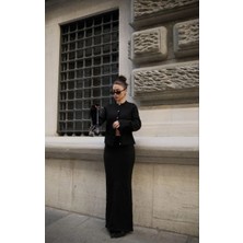 Düğmeli Triko Ikili Etekli Takım- Siyah