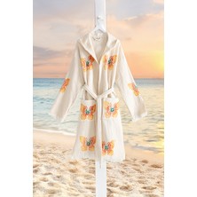 Varol Organik %100 Pamuk Kapşonlu Sabalık Bornoz Plaj Elbisesi - Kelebek - S/m