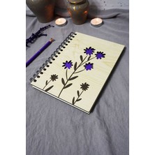 Çiçek Desenli Ahşap Kapaklı Defter - Çizgisiz Defter - Günlük - Ajanda-Hediyelik-A5 Anı Defteri