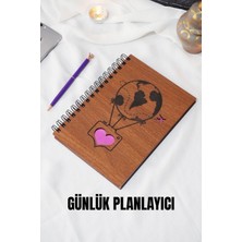Balon Tasarım Ahşap Kapak Günlük Plan Defteri - Süresiz Ajanda - Tarihsiz Planlama Defteri - A5