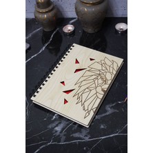 Aslan Figürlü Ahşap Kapaklı Defter - Çizgisiz Defter - Günlük - Ajanda- A5 Anı Defteri