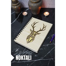 Geyik Temalı Ahşap Kapaklı Defter - Noktalı Defter - Ajanda - Okul Defteri (A5 - 120 Sayfa)