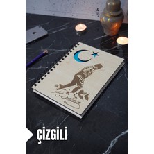 Kemal Atatürk Temalı Ahşap Kapaklı Defter - Çizgili Defter - Ajanda - Okul Defteri (A5 - 120 Sayfa)