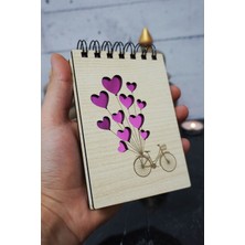 Bisiklet Balon Temalı Ahşap Kapaklı Not Defteri - Mini Defter - Cep Defteri - Benim Listem
