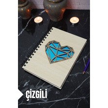 Kalp Temalı Ahşap Kapaklı Defter - Çizgili Defter - Ajanda - Okul Defteri (A5 - 120 Sayfa)