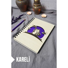 Kedi Desenli Ahşap Kapaklı Defter - Kareli Defter - Ajanda - Okul Defteri (A5 - 120 Sayfa)
