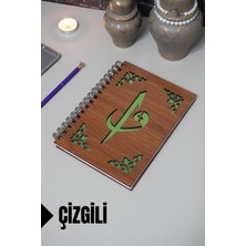 Elif Vav Desenli Ahşap Kapaklı Defter - Çizgili Defter - Ajanda - Okul Defteri (A5 - 120 Sayfa)