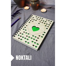 Kalp Desenli Ahşap Kapaklı Defter - Noktalı Defter - Ajanda - Okul Defteri (A5 - 120 Sayfa)