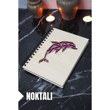 Yunus Balığı Temalı Ahşap Kapaklı Defter - Noktalı Defter - Ajanda - Okul Defteri (A5 - 120 Sayfa)