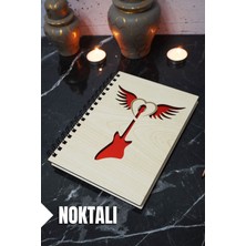 Gitar Kanat Temalı Ahşap Kapaklı Defter - Noktalı Defter - Ajanda - Okul Defteri (A5 - 120 Sayfa)