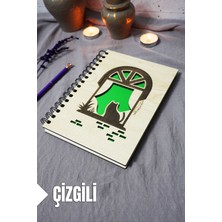 Kedi Desenli Ahşap Kapaklı Defter - Çizgili Defter - Ajanda - Okul Defteri (A5 - 120 Sayfa)