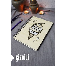 Dondurma Desenli Ahşap Kapaklı Defter - Çizgili Defter - Ajanda - Okul Defteri (A5 - 120 Sayfa)