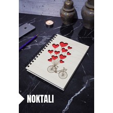 Bisiklet Balon Temalı Ahşap Kapaklı Defter - Noktalı Defter - Ajanda - Okul Defteri (A5 - 120 Sayfa)