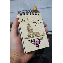 Kız Kulesi Temalı Ahşap Kapaklı Not Defteri - Mini Defter - Cep Defteri - Benim Listem