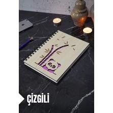 Panda Temalı Ahşap Kapaklı Defter - Çizgili Defter - Ajanda - Okul Defteri (A5 - 120 Sayfa)