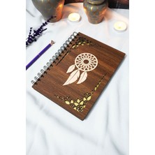Rüya Kapanı Ahşap Kapaklı Spiralli Defter - Çizgisiz Defter - 60 Yaprak (120 Sayfa) - A5 15X21 cm