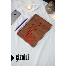 Panda Temalı Ahşap Kapaklı Defter - Çizgili Defter - Ajanda - Okul Defteri (A5 - 120 Sayfa)