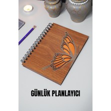 A5 Yarım Kelebek Tasarım Ahşap Kapak Günlük Planlayıcı Defter - Tarihsiz Ajanda (Süresiz Planlayıcı)