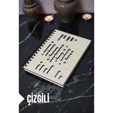 Müzik Ritmi Temalı Ahşap Kapaklı Defter - Çizgili Defter - Ajanda - Okul Defteri (A5 - 120 Sayfa)
