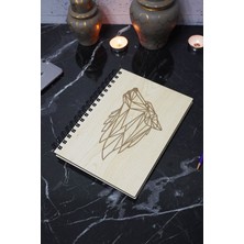 Kurt Figürlü Ahşap Kapaklı Defter - Çizgisiz Defter - Günlük - Ajanda- A5 Anı Defteri