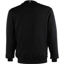 Erkek Siyah 3 Iplik Şardonlu Pamuklu Sweatshirt