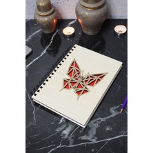 Kelebek Figürlü Ahşap Kapaklı Defter - Çizgisiz Defter - Günlük - Ajanda- A5 Anı Defteri