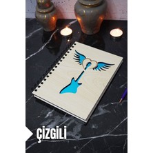 Gitar Kanat Temalı Ahşap Kapaklı Defter - Çizgili Defter - Ajanda - Okul Defteri (A5 - 120 Sayfa)