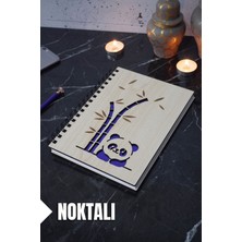 Panda Temalı Ahşap Kapaklı Defter - Noktalı Defter - Ajanda - Okul Defteri (A5 - 120 Sayfa)