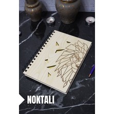 Aslan Temalı Ahşap Kapaklı Defter - Noktalı Defter - Ajanda - Okul Defteri (A5 - 120 Sayfa)