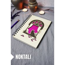 Kedi Desenli Ahşap Kapaklı Defter - Noktalı Defter - Ajanda - Okul Defteri (A5 - 120 Sayfa)