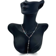 Eliosa Çok Renkli Kararmaz Gümüş (Stainless Steel) Yuvarlak Taşlı Y Çelik Kolye