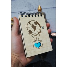 Balon Temalı Ahşap Kapaklı Not Defteri - Mini Defter - Cep Defteri - Benim Listem