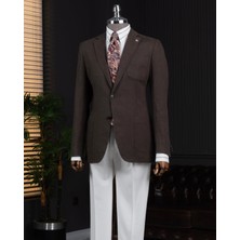 Italyan Stil Slim Fit Mono Yaka Erkek Ceket Kahverengi T13787