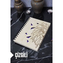 Aslan Temalı Ahşap Kapaklı Defter - Çizgili Defter - Ajanda - Okul Defteri (A5 - 120 Sayfa)
