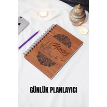 Istanbul Tasarım Ahşap Kapak Plan Defteri - Süresiz Günlük Planlama Defteri (Ceviz) A5 Ajanda