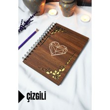 Kalp Ahşap Kapaklı Spiralli Okul Defteri - Çizgili Defter - 60 Yaprak (120 Sayfa) - A5 15X21 cm